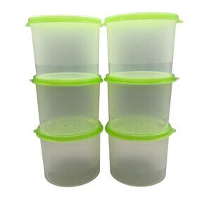 Vintage Tupperware Clear Containers 250 Green Lids NOS 2-1/2 Cups Set of 6